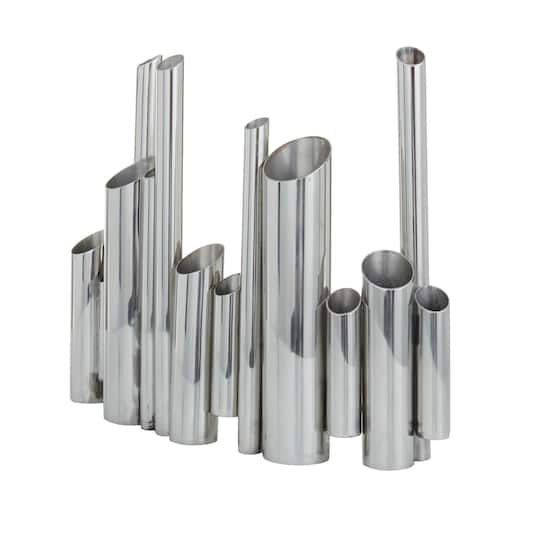 CosmoLiving by Cosmopolitan Silver Stainless Steel Contemporary Vase, 12" x 14" x 4"